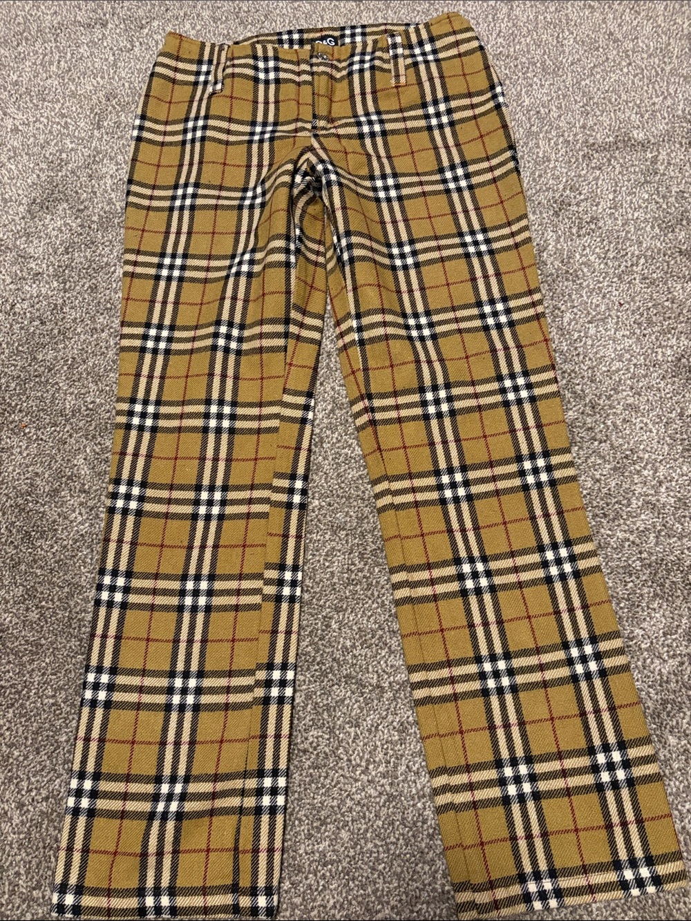 Plaid Mustard Wide-Leg Trousers - Unbranded